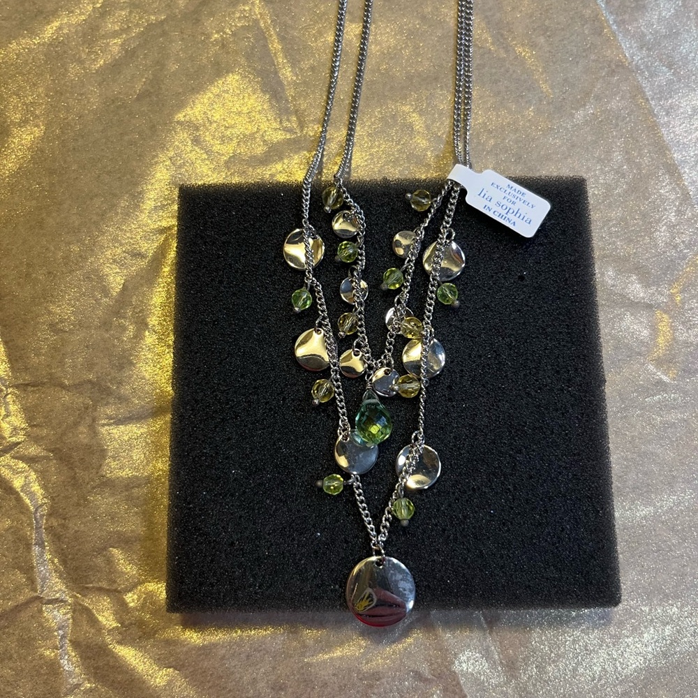 Lia Sophia Silver Necklace with yellow and green beads